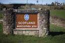 A welcome sign is seen outside Gretna, Scotland