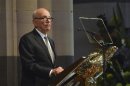 News Corp. CEO Rupert Murdoch gives a speech at the state memorial service for his mother Dame Elisabeth Murdoch in Melbourne