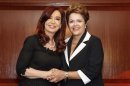 Brazil's President Dilma Rousseff shakes hands with her Argentinean counterpart Cristina Fernandez de Kirchner during a meeting in Santiago