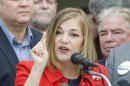 California Rep. Loretta Sanchez, D-Santa Ana, announces her candidacy for U.S. Senate during a news conference, Thursday, May 14, 2015, at the Santa Ana Regional Transportation Center in Santa Ana, Calif. The announcement in her home district in Orange County will dramatically reshape a 2016 race that was developing into a runaway for state Attorney General Kamala Harris, another Democrat who has had the Senate field virtually to herself for months. (Sam Gangwer/The Orange County Register via AP) MAGS OUT; LOS ANGELES TIMES OUT; MANDATORY CREDIT
