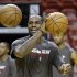 Miami Heat's LeBron James goes through drills during NBA basketball practice, Wednesday, June 5, 2013 in Miami. The Heat play the San Antonio Spurs in Game 1 of the NBA Finals Thursday. (AP Photo/Lynne Sladky)