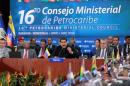 Venezuela's President Nicolas Maduro speaks during the 16th PetroCaribe Ministerial Council in Caracas