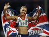 Britain's Jessica Ennis celebrates winning gold following the 800-meter heptathlon during the athletics in the Olympic Stadium at the 2012 Summer Olympics, London, Saturday, Aug. 4, 2012. (AP Photo/Daniel Ochoa De Olza)