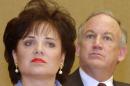 FILE - In this May 24, 2000 file photo, Patsy Ramsey and her husband, John, parents of JonBenet Ramsey, look on during a nws conference in Atlanta regarding their lie-detector examinations for the murder of their daughter. A Colorado judge on Wednesday, Oct. 23, 2013 ordered the release of the 1999 grand jury indictment in the killing of 6-year-old JonBenet Ramsey, possibly shedding light on why prosecutors decided against charging her parents in her death. Patsy Ramsey died in 2006. (AP Photo/Ric Feld, File)