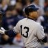 New York Yankees' Alex Rodriguez watches as he flies out in the sixth inning during Game 4 of the American League championship series against the Detroit Tigers Thursday, Oct. 18, 2012, in Detroit. (AP Photo/Paul Sancya )