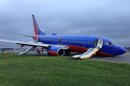 Handout shows a Southwest Boeing 737 aeroplane siiting on the tarmac after passengers were evacuated, at LaGuardia Airport in New York,