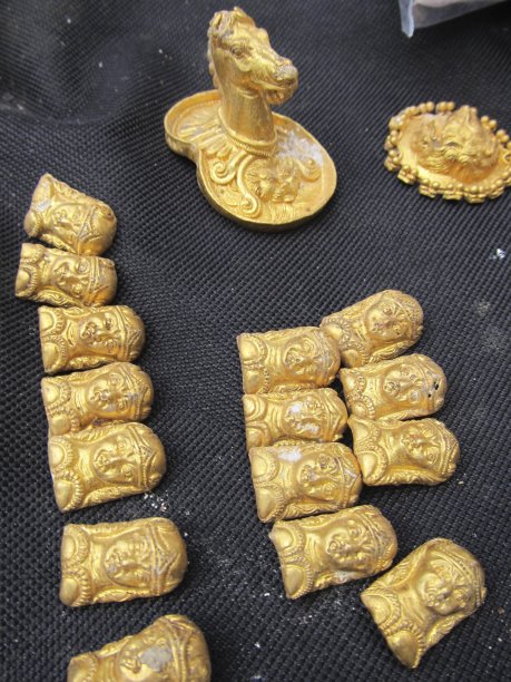 Gold artefacts are seen after they were unearthed from an ancient Thracian tomb near the village of Sveshtari