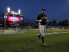 New York Yankees' Alex Rodriguez runs back to the dugout following batting practice before Game 4 of the American League championship series against the Detroit Tigers Wednesday, Oct. 17, 2012, in Detroit. (AP Photo/Paul Sancya )
