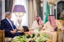 Saudi King Salman (R) meets with U.S. Secretary of State John Kerry in Riyadh