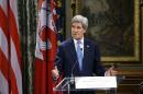 US Secretary of State John Kerry makes a statement against terrorism in Paris on January 16, 2015
