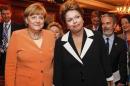 Brazil's President Rousseff and German Chancellor Merkel pose during a meeting at Santiago