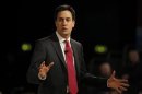 Britain's opposition Labour party leader Ed Miliband delivers his keynote speech at the party's annual Spring Forum, in Birmingham, central England