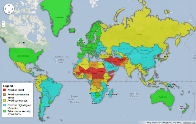 Where in the world is it safe to travel? Travel-map