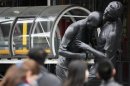 A statue depicting former French national soccer team player Zidane's head-butt on Italian defender Materazzi during the 2006 final of the soccer World Cup is seen in front of the Centre Pompidou modern art museum in Paris