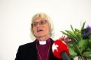 Bishop of Lund Antje Jackelen gives a speech at the Cathedral Forum in Lund in southern Sweden on October 15, 2013, after beeing elected Sweden's first female Archbishop