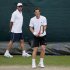 Andy Murray of Britain trains with his coach Ivan Lendl during a training session at the Wimbledon Tennis Championships, in London