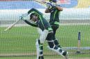 Australia captain Michael Clarke, front, batting during net practice in preparation for the first Ashes Test match, in Cardiff, Wales, Tuesday, July 7, 2015. (AP Photo/Rui Vieira)