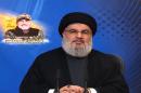 Hezbollah leader Hassan Nasrallah gives a televised address on June 24, 2016