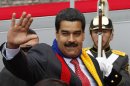 Venezuela's President Nicolas Maduro arrives to attend President Rafael Correa's swearing-in ceremony in Quito, Ecuador, Friday, May 24, 2013. Correa is starting a third term as president. (AP Photo/Dolores Ochoa)
