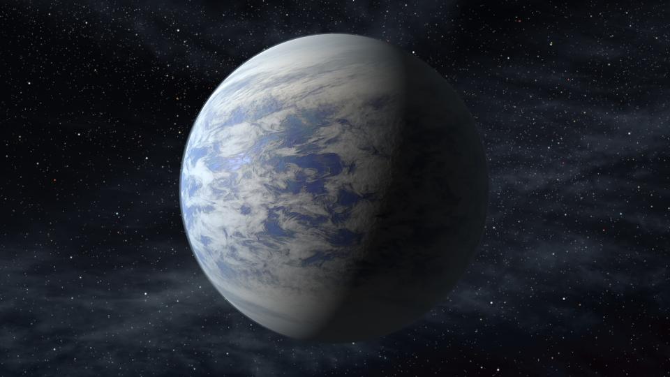 This artist's rendition provided by NASA shows Kepler-69c, a super-Earth-size planet in the habitable zone of a star like our sun, located about 2,700 light-years from Earth in the constellation Cygnus. Astronomers using NASA data calculate that in our galaxy alone there are at least 8.8 billion Earth-sized planets that are not too hot or not too cold circle stars that are just like our sun, according to a study published Monday, Nov. 4, 2013 in the journal Proceedings of the National Academy of Science. For perspective, that’s far more Earth-like planets than there are people on Earth. (AP Photo/NASA/Ames/JPL-Caltech)