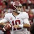 Alabama quarterback AJ McCarron passes during the first quarter of an NCAA college football game against Arkansas in Fayetteville, Ark., Saturday, Sept. 15, 2012. (AP Photo/Danny Johnston)