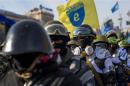 Members of various anti-government paramilitary groups gather at Independence Square during show of force in Kiev