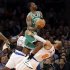 Boston Celtics forward Jeff Green (8) collides with New York Knicks center Tyson Chandler (6) in the first half of Game 5 of their first-round NBA basketball playoff series at Madison Square Garden in New York, Wednesday, May 1, 2013. (AP Photo/Kathy Willens)