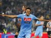 Napoli's Cavani celebrates after scoring against Juventus during their Italian Cup final at the Olympic stadium in Rome