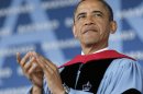 President Barack Obama is seen on stage before delivering the commence address at Barnard College, Monday, May 14, 2012, in New York. (AP Photo/Pablo Martinez Monsivais)