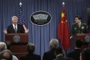 U.S. Defense Secretary Hagel and China's Minister of National Defense General Chang speak at a joint news conference following their meeting at the Pentagon in Washington