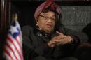 Liberian President Johnson-Sirleaf speaks during an interview with Reuters in Brussels