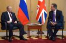 Russia's President Vladimir Putin (L) meets with Britain's Prime Minister David Cameron (R) in Paris on June 5, 2014