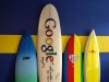 Surfboards lean against a wall at the Google office in Santa Monica, California, in this October 11, 2010 file photo.