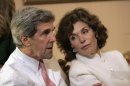 FILE - In a Tuesday, Nov. 4, 2008 file photo, Sen. John Kerry, D-Mass, left, talks with his wife Teresa Heinz Kerry while watching election results at a hotel in Boston, in Boston. A hospital spokesman says Teresa Heinz Kerry is hospitalized Sunday, July 7, 2013 in critical but stable condition in a hospital on the island of Nantucket, Mass. (AP Photo/Michael Dwyer, File)