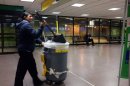 A woman cleans up at Terminal 3 at New York's JFK Airport in January