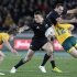 Sonny Bill Williams of New Zealand's All Blacks looks to fend off Michael Hooper of Australia's Wallabies' in their Bledisloe Cup rugby union test match in Auckland