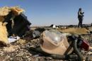 A debris from a Russian airliner is seen at its crash site at the Hassana area in Arish city