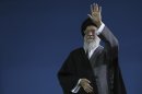 In this photo released by an official website of the Iranian supreme leader's office, Supreme Leader Ayatollah Ali Khamenei, waves to the crowd at the conclusion of his speech in Tehran, Iran, Saturday, Feb. 16, 2013. Iran's Supreme Leader said Saturday that his country is not seeking nuclear weapons, but that no world power could stop Tehran's access to an atomic bomb if it intended to build one. (AP Photo/Office of the Supreme Leader)