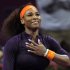 Serena Williams of the U.S. celebrates after winning against Czech Republic's Petra Kvitova in their WTA Qatar Ladies Open tennis quarterfinal match in Doha, Qatar, Friday, Feb. 15, 2013. (AP Photo/Osama Faisal)