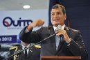 Ecuador's President Rafael Correa speaks at the opening ceremony of the New Mariscal Sucre International Airport in Tababela parish