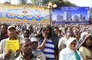 People participate in a rally to mark the start of a three-day national moaning period at Meskel Square, for the 30 Ethiopian victims killed by Islamic State militants in Libya, in capital the Addis Ababa