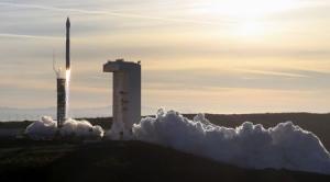 An Atlas 5 ULA (United Launch Alliance) rocket carrying a satellite for the Defense Meteorological Satellite Program is launched from Vandenberg Air Force Base in California