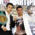 Undefeated WBC middleweight champion Chavez Jr. of Mexico and Martinez of Argentina pose during a news conference at the Wynn Las Vegas Resort in Las Vegas