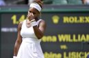 Serena Williams of the U.S. reacts during her women's singles tennis match against Sabine Lisicki of Germany at the Wimbledon Tennis Championships, in London