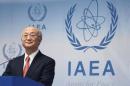 IAEA Director General Amano addresses the media after a board of governors meeting at the IAEA headquarters in Vienna