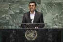 Iran's President Ahmadinejad addresses diplomats during the high-level meeting of the General Assembly on the Rule of Law in New York