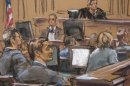 Former Goldman Sachs Group Inc trader Fabrice Tourre is shown in this courtroom sketch in Manhattan Federal court in New York