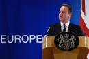 British Prime Minister David Cameron delivers a press conference on February 19, 2016 at an EU summit in Brussels