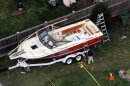 Dzhokhar Tsarnaev reportedly scribbled the note while he lay bleeding inside this boat in a backyard in Watertown, Mass.