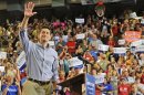 Republican vice presidential candidate Rep. Ryan gestures as he speaks at a campaign stop at Lakewood High School in Lakewood